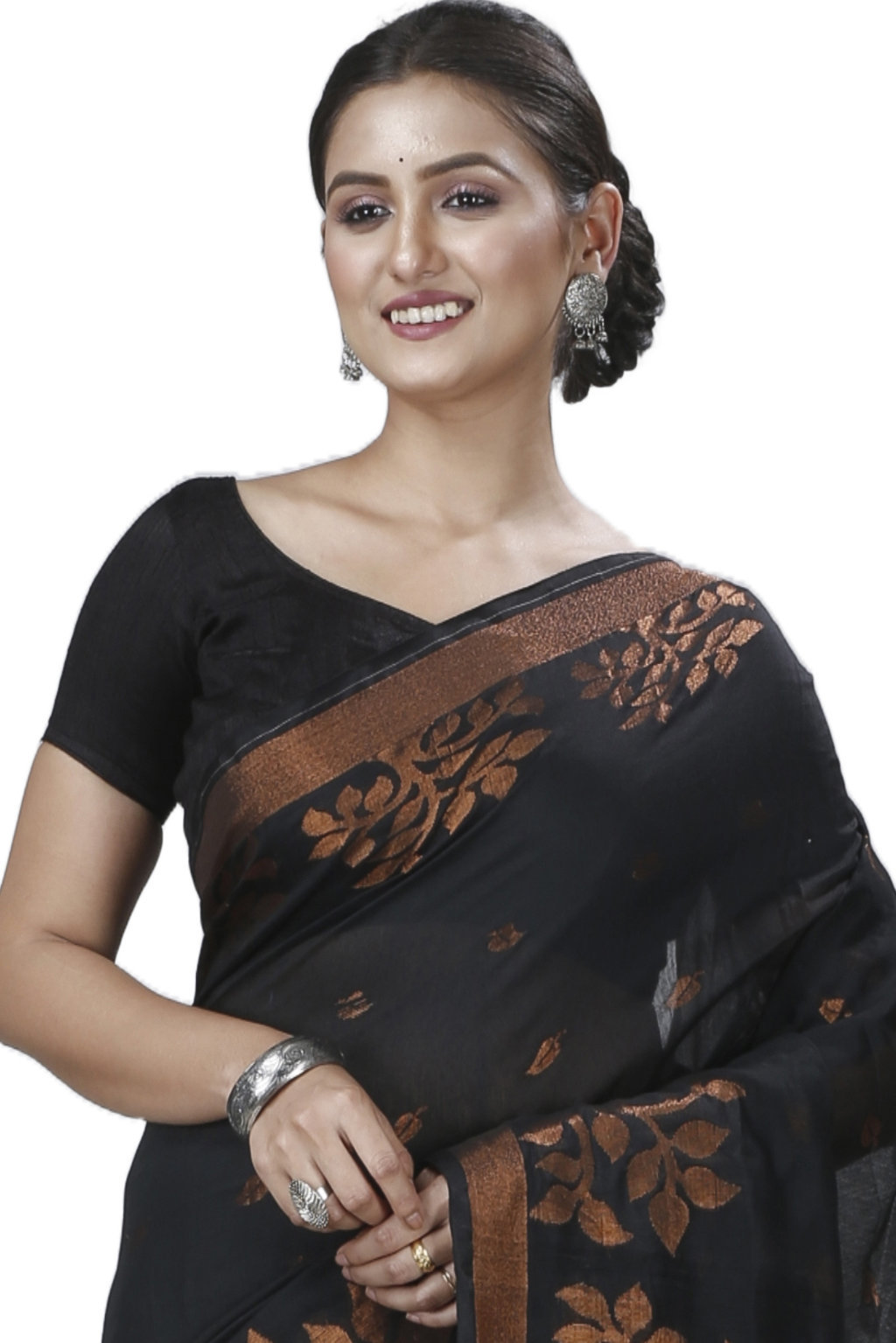Black Blended Cotton Tina Hand Loom Saree (1212)
